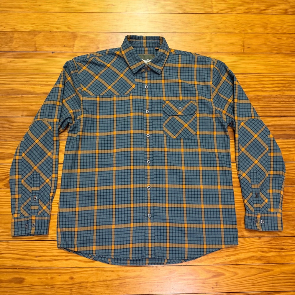 Howler Brothers Harkers Flannel Shirt Mens L Teal Plaid Long Sleeve Button Up